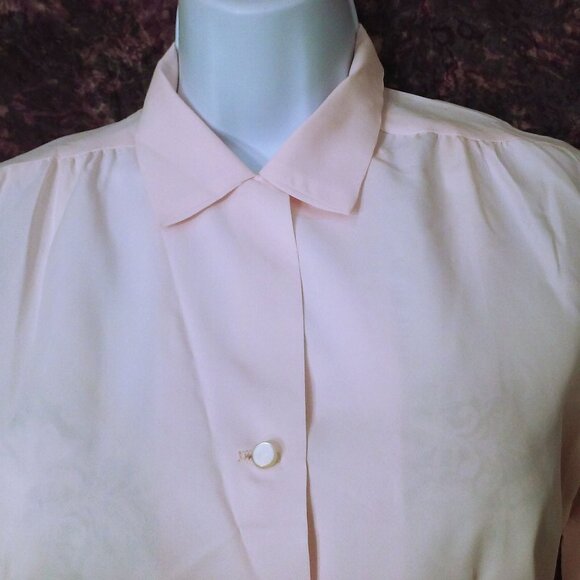 Vintage 60s Blouse Fitted Top Lady-10/12 Collar Semi-Sheer Cufflink Surgeon LSL - Picture 6 of 12